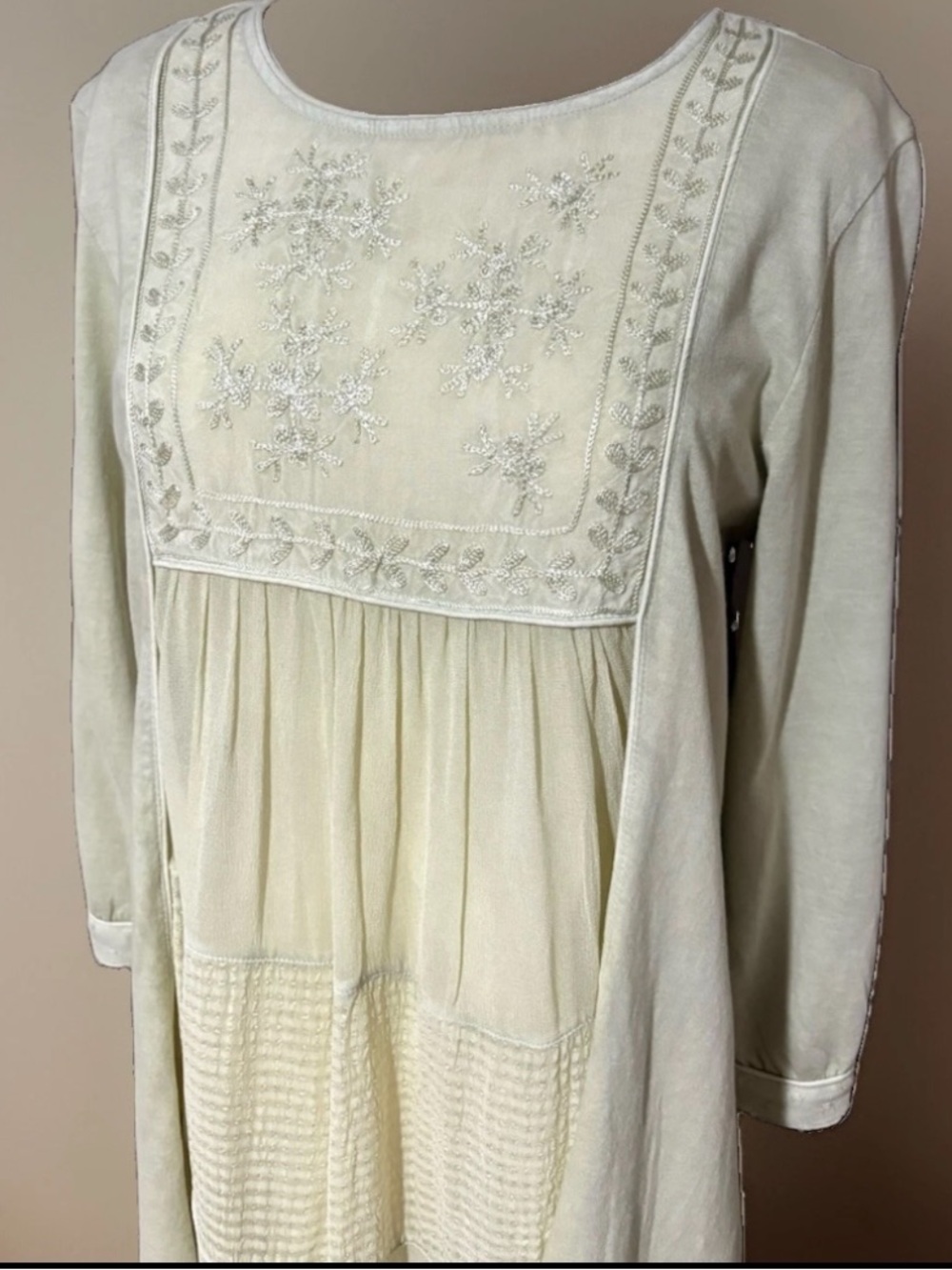 NWT Young Threads Avocado Crepe Embroidered Ruffle Scoop Neck A-Line Dress M - Picture 7 of 14